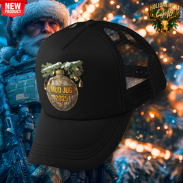 Mud Jug© Holiday Hunt Camo Ornament Trucker Hat Mud Jug