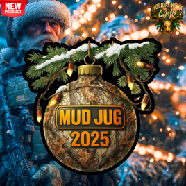 Mud Jug© Holiday Hunt Camo Ornament Sticker Mud Jug