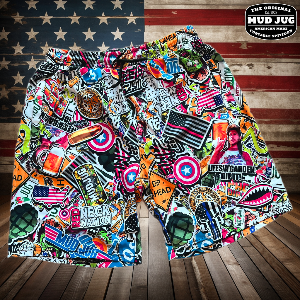 Mud Jug© Sticker Bomb Board Shorts| Mud Jug