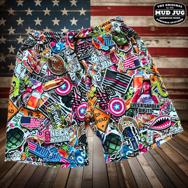 Mud Jug© Sticker Bomb Board Shorts Mud Jug